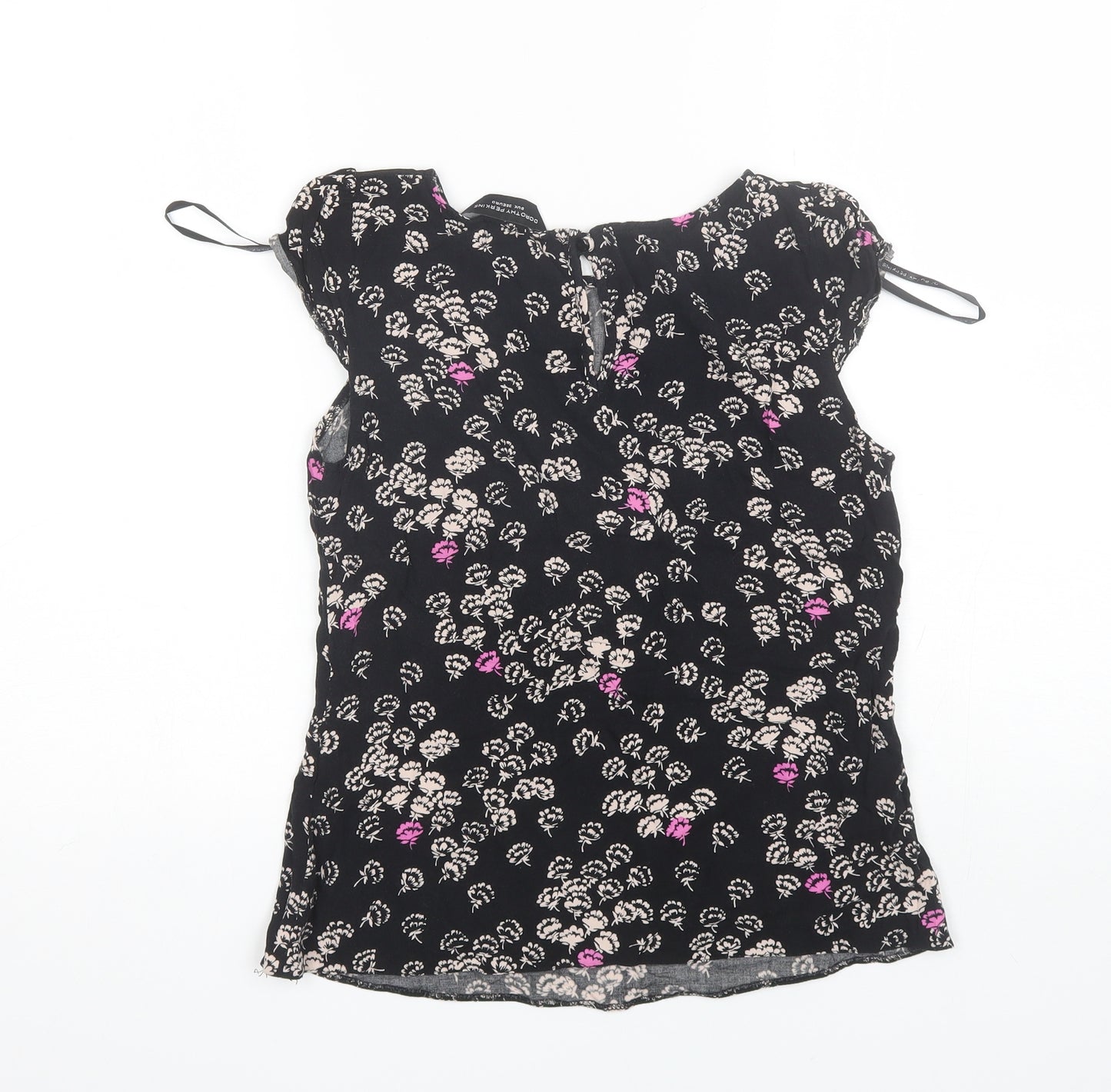 Dorothy Perkins Womens Black Floral Viscose Basic Blouse Size 8 Round Neck
