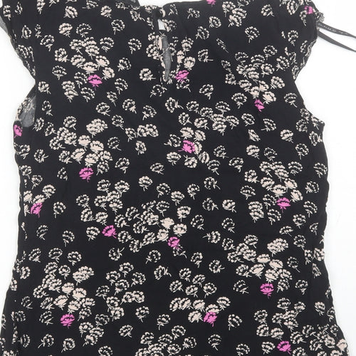 Dorothy Perkins Womens Black Floral Viscose Basic Blouse Size 8 Round Neck