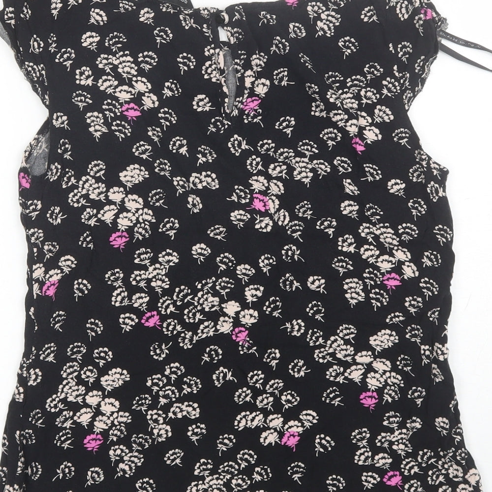 Dorothy Perkins Womens Black Floral Viscose Basic Blouse Size 8 Round Neck