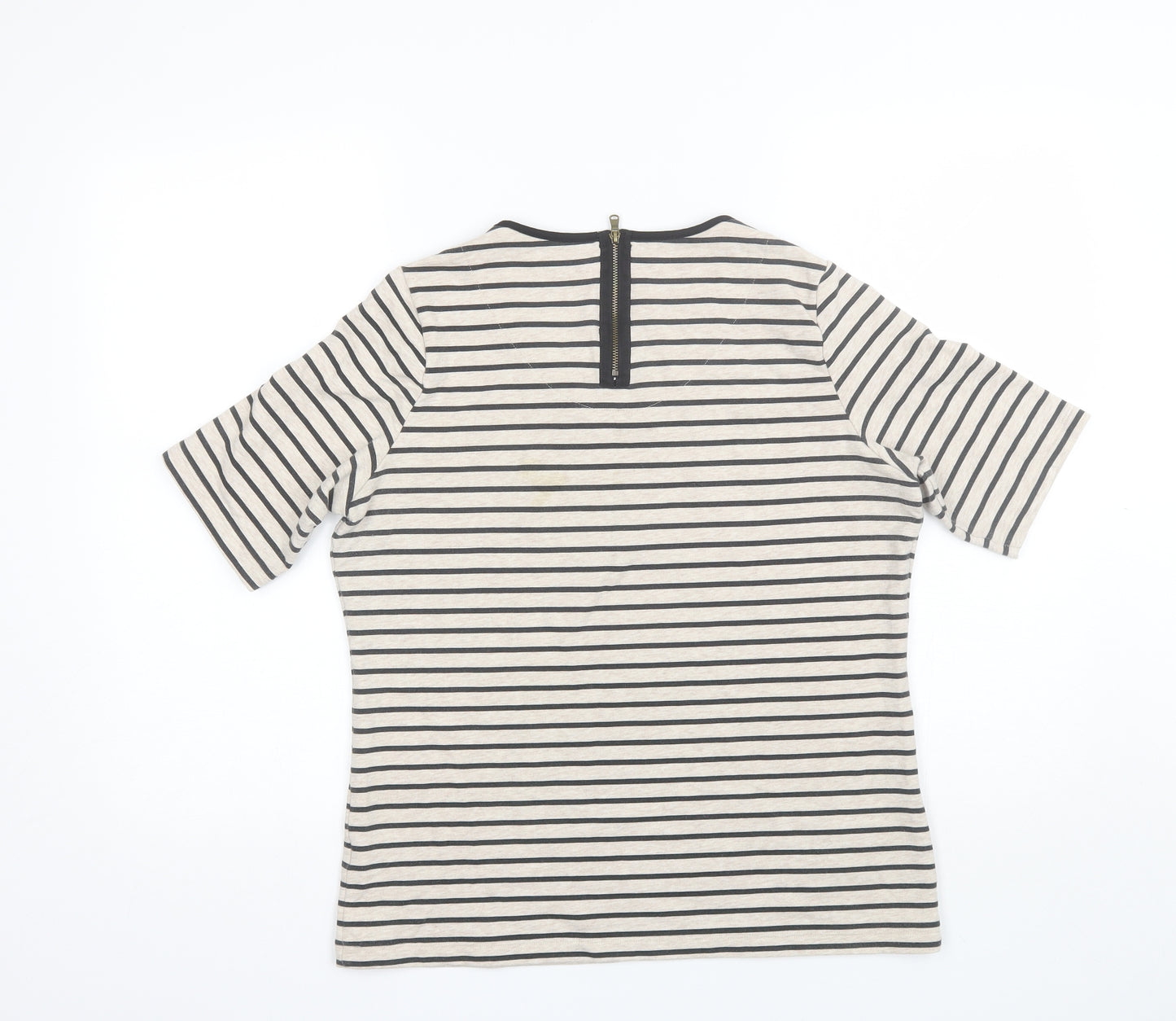 Marks and Spencer Womens Black Striped Cotton Basic T-Shirt Size 14 Round Neck