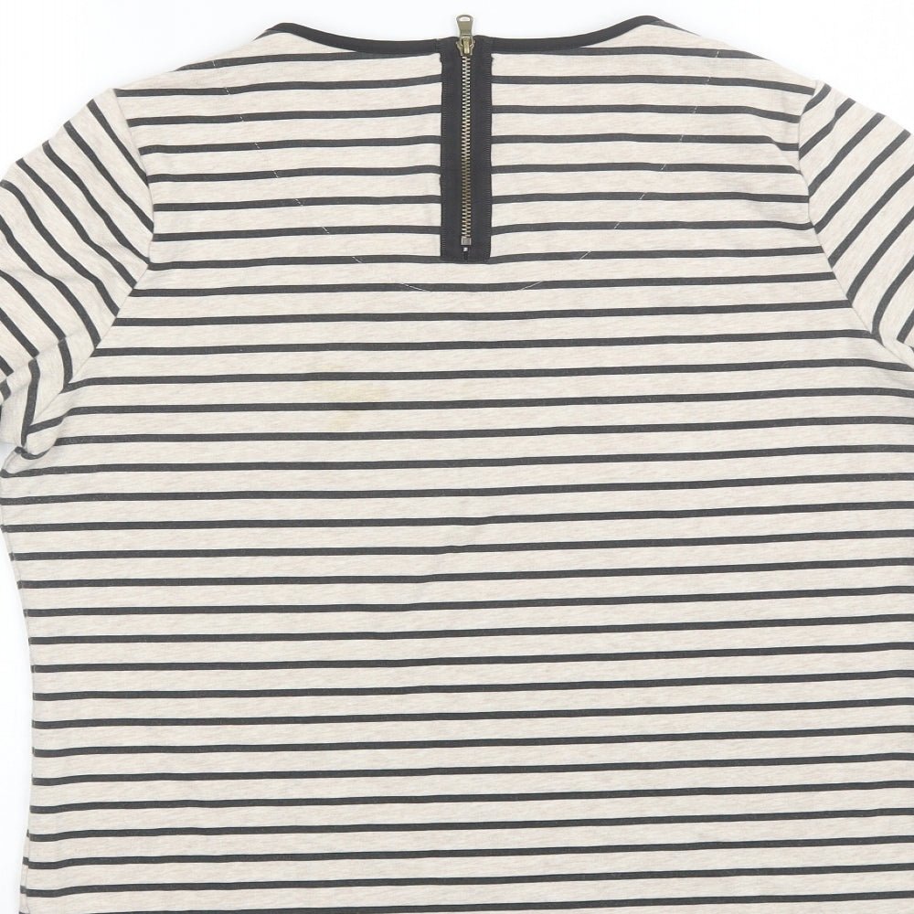 Marks and Spencer Womens Black Striped Cotton Basic T-Shirt Size 14 Round Neck
