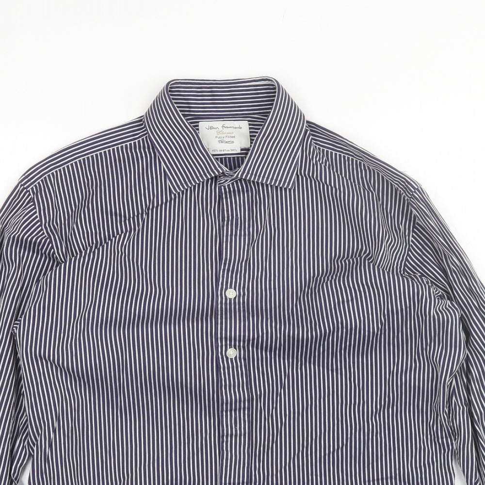 TM LEWIN Mens Blue Striped Cotton  Dress Shirt Size 15.5 Collared