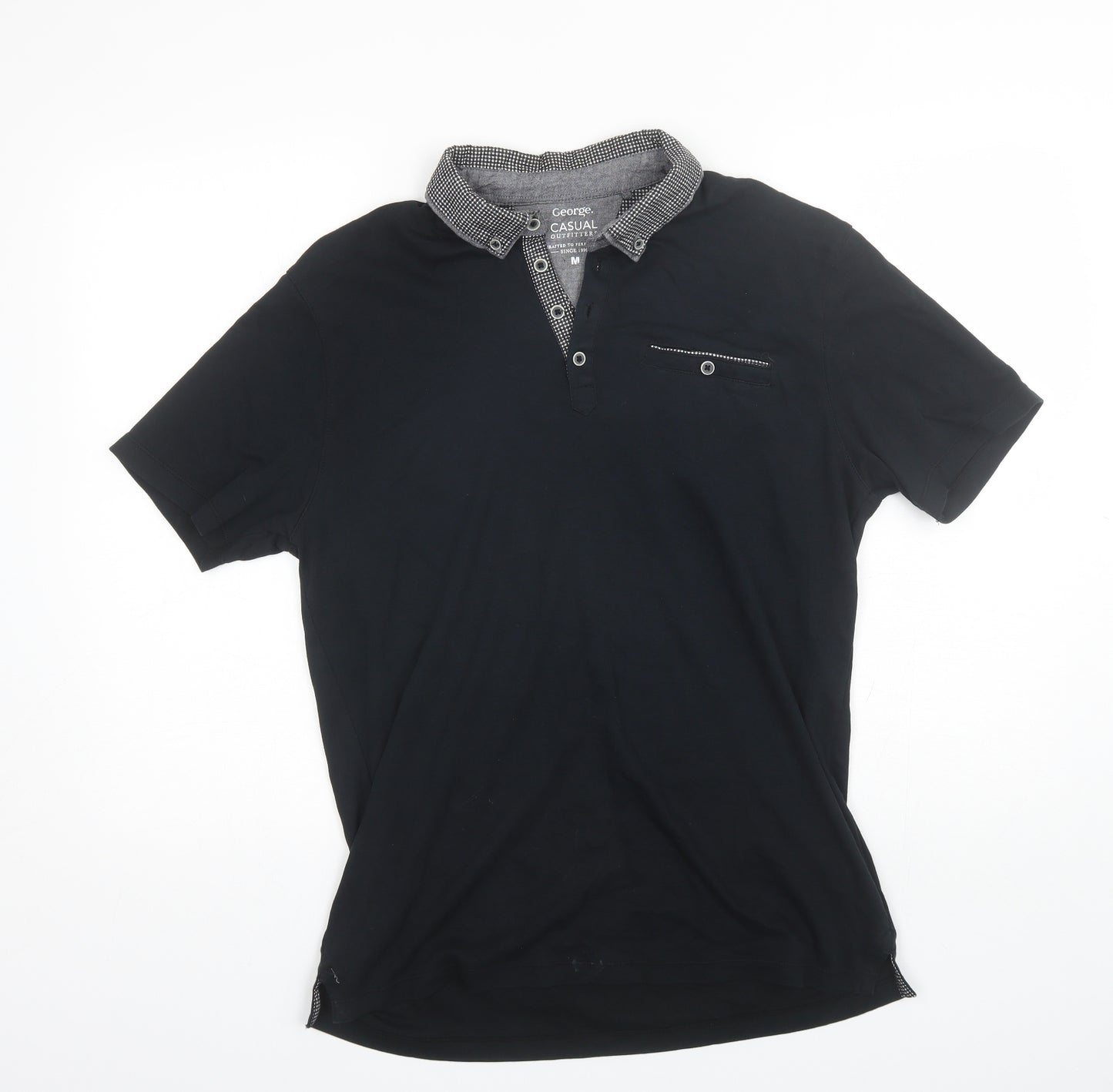 George Mens Black  Cotton  Polo Size M Collared