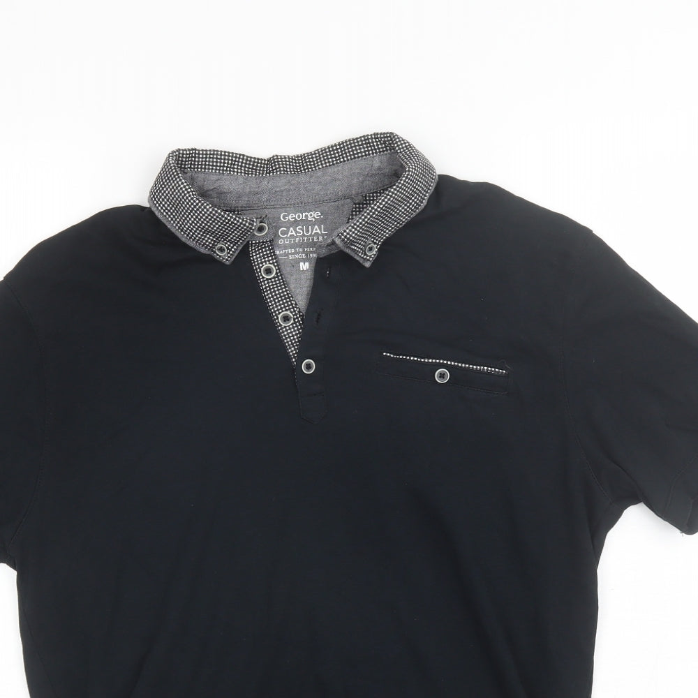 George Mens Black  Cotton  Polo Size M Collared