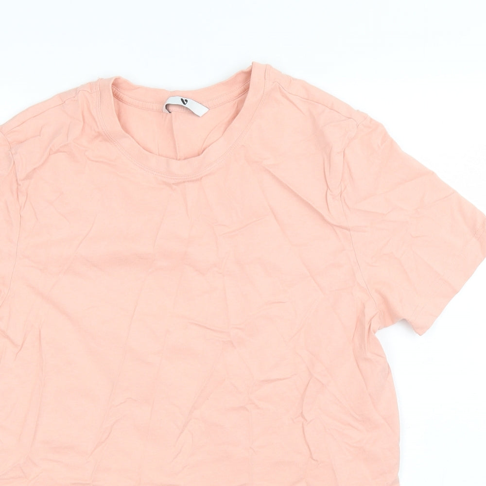V by Very Womens Pink  Cotton Basic T-Shirt Size M Round Neck