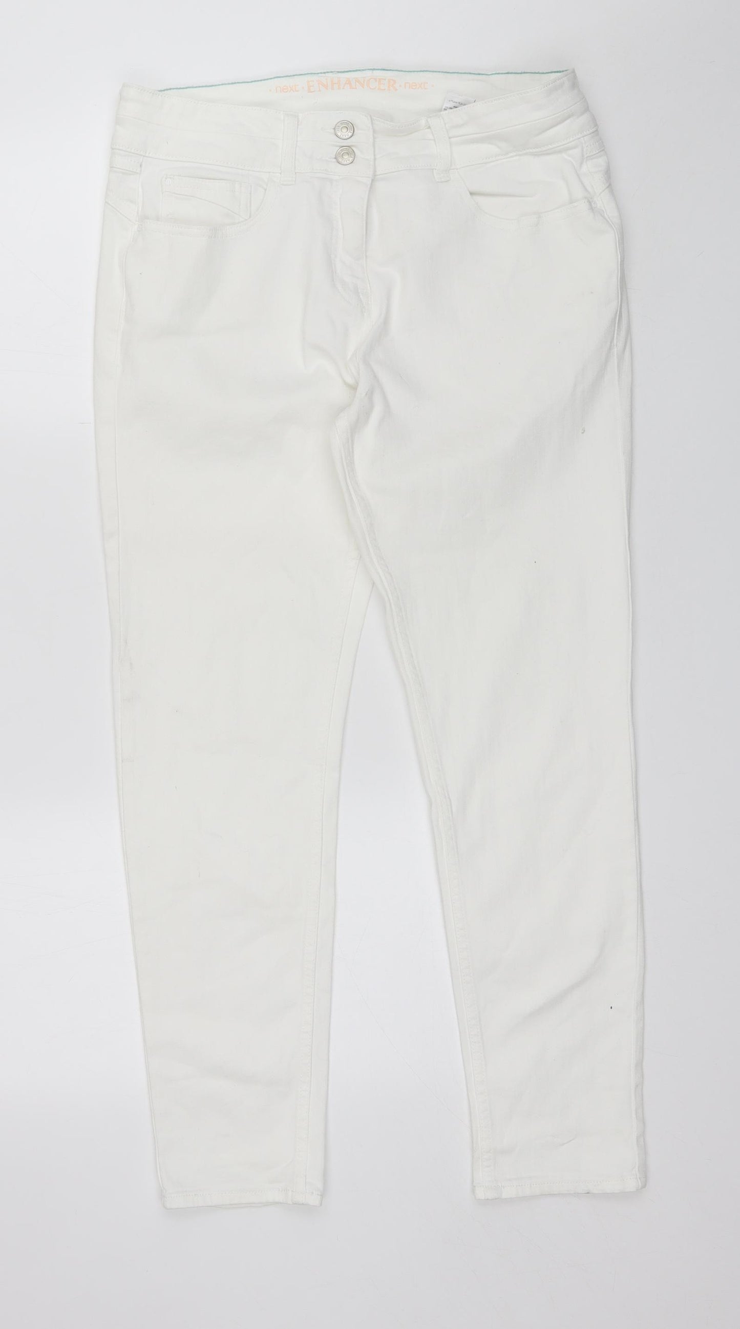 NEXT Womens White  Cotton Skinny Jeans Size 14 L28 in Regular