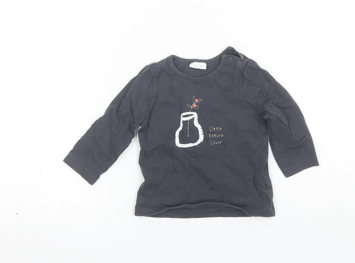 NEXT Baby Grey Cotton Basic T-Shirt Size 6-9 Months Round Neck
