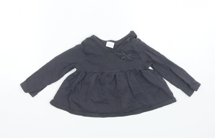 NEXT Baby Grey Cotton Basic Blouse Size 9-12 Months Round Neck