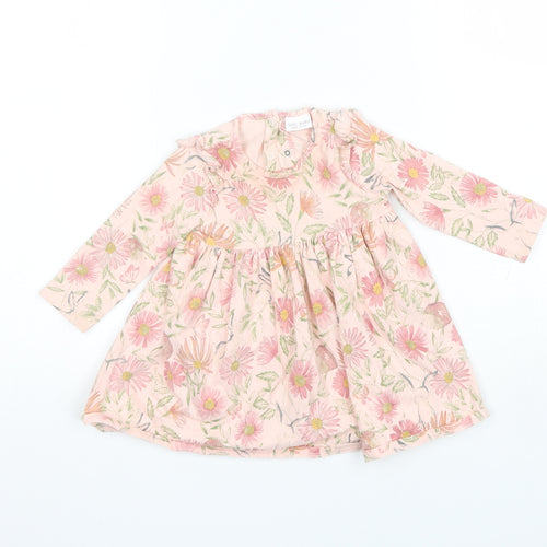 NEXT Baby Pink Floral Cotton Shift  Size 6-9 Months  Round Neck