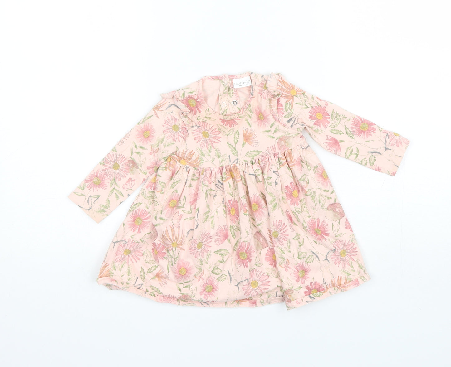 NEXT Baby Pink Floral Cotton Shift  Size 6-9 Months  Round Neck