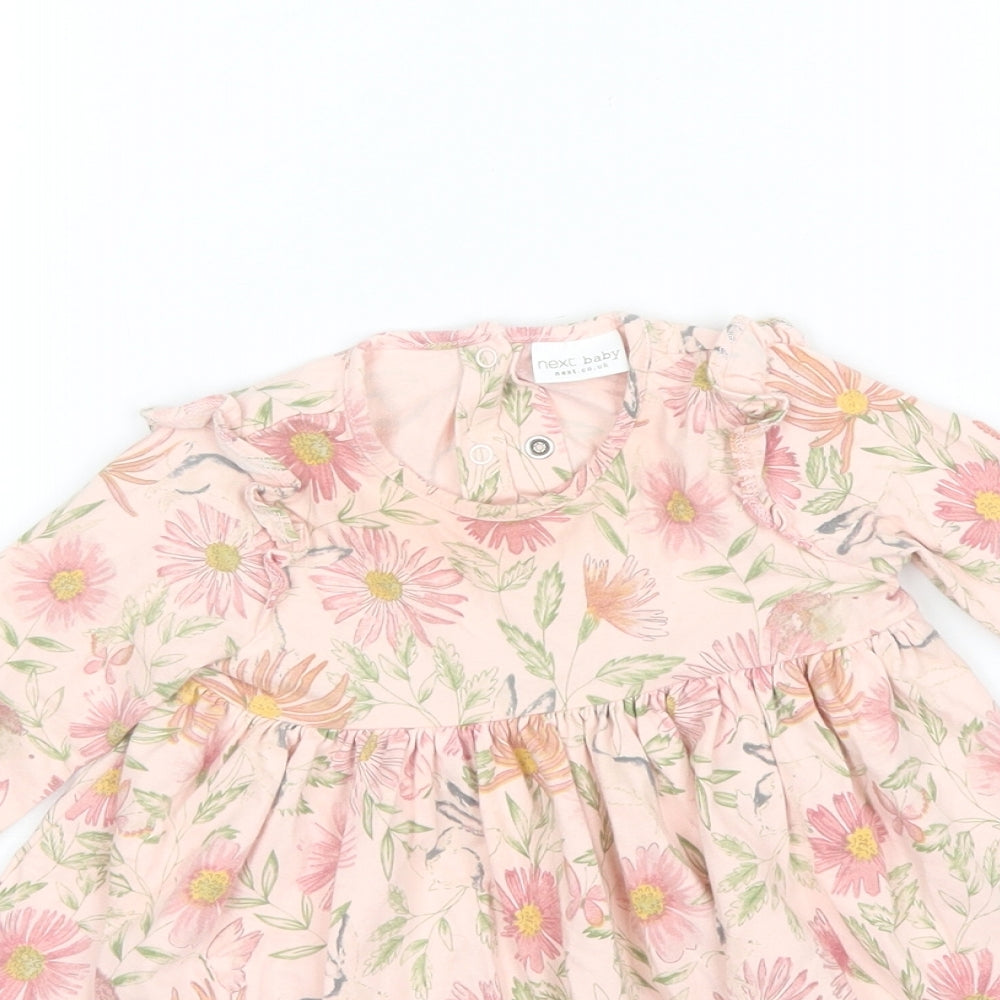 NEXT Baby Pink Floral Cotton Shift  Size 6-9 Months  Round Neck