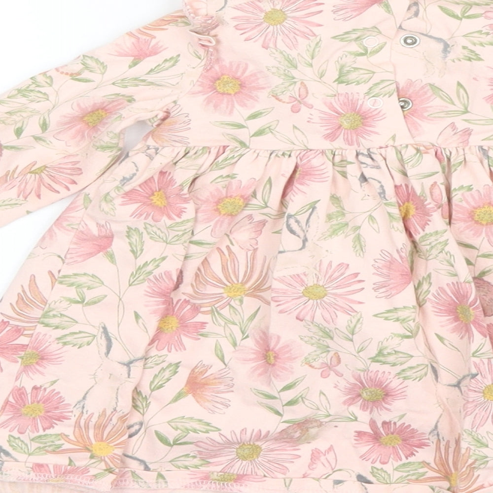 NEXT Baby Pink Floral Cotton Shift  Size 6-9 Months  Round Neck
