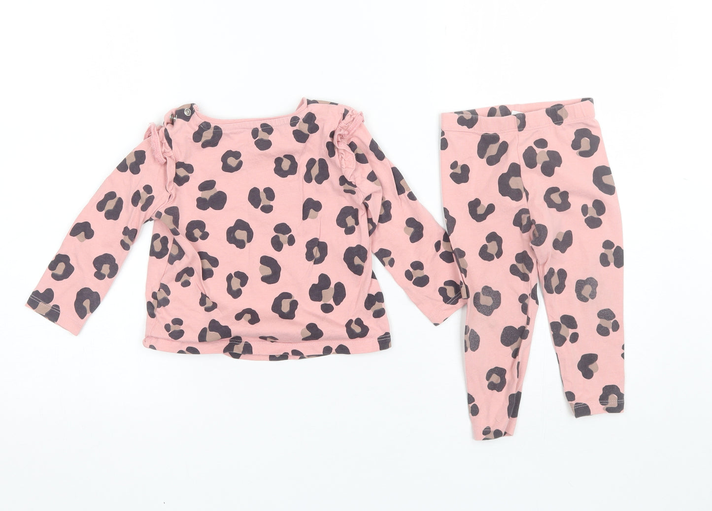 F&F Baby Pink Animal Print Cotton Trousers Set Outfit/Set Size 9-12 Months