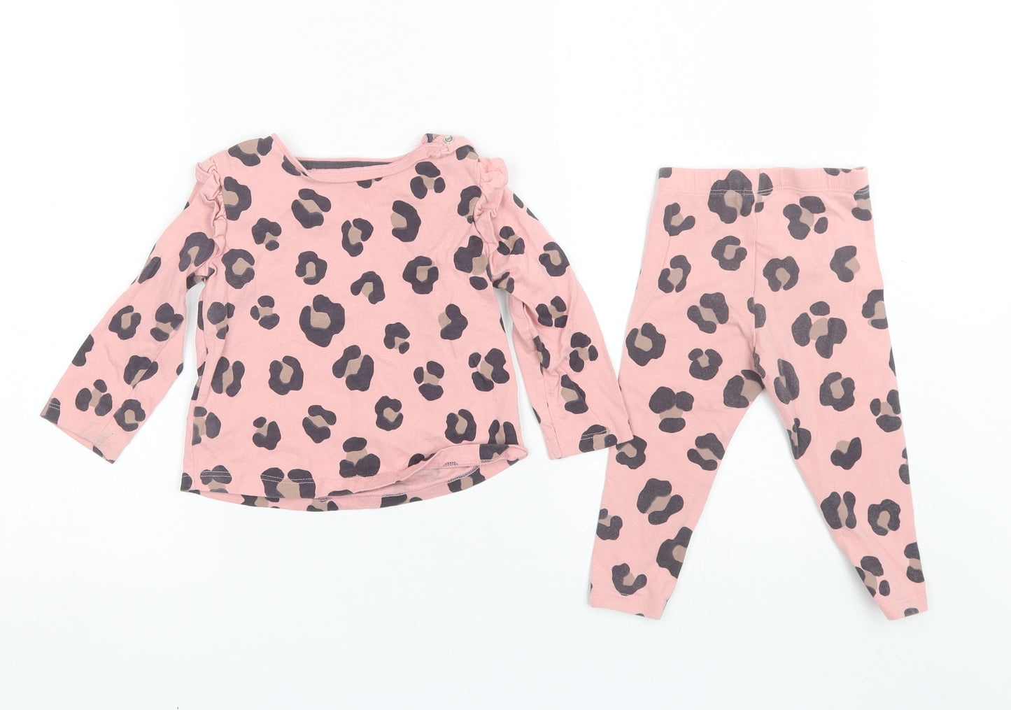 F&F Baby Pink Animal Print Cotton Trousers Set Outfit/Set Size 9-12 Months