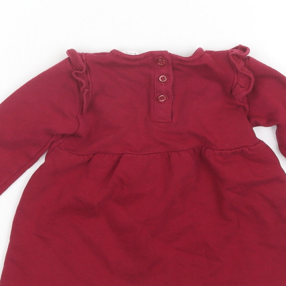 F&F Baby Red  Cotton Shift  Size 9-12 Months  Round Neck