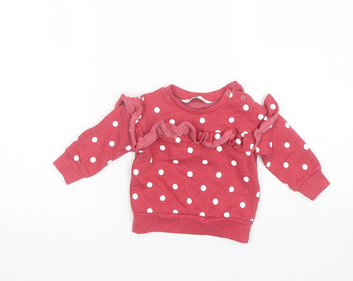 V by Very Baby Red Polka Dot Cotton Pullover Jumper Size 9-12 Months