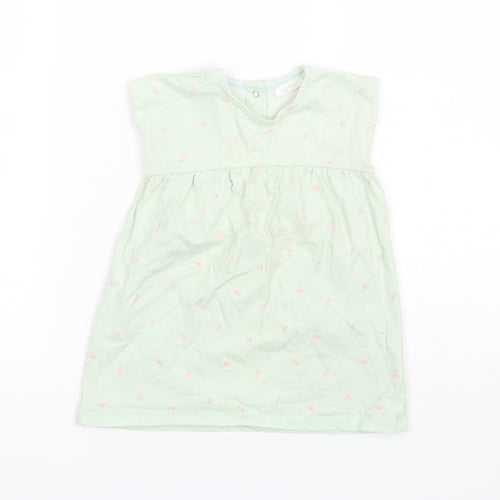 NEXT Baby Green Floral Cotton Shift  Size 9-12 Months  Round Neck