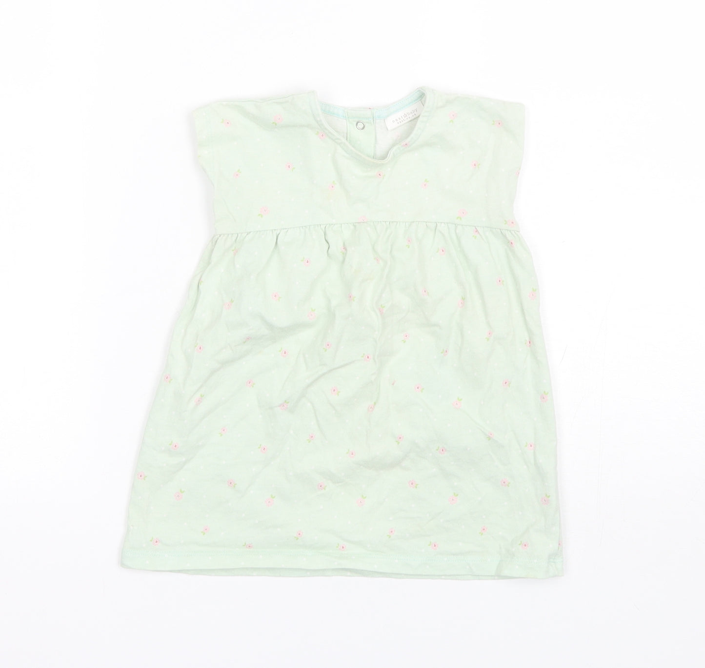NEXT Baby Green Floral Cotton Shift  Size 9-12 Months  Round Neck