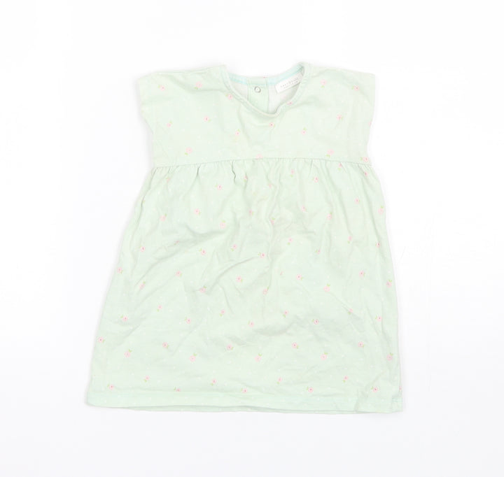 NEXT Baby Green Floral Cotton Shift  Size 9-12 Months  Round Neck
