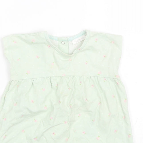 NEXT Baby Green Floral Cotton Shift  Size 9-12 Months  Round Neck