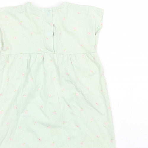 NEXT Baby Green Floral Cotton Shift  Size 9-12 Months  Round Neck