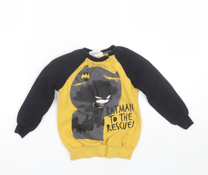 Preworn Boys Yellow Round Neck Cotton Pullover Jumper Size 2 Years - Batman