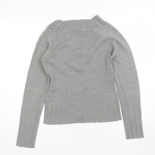 Redoute Womens Grey V-Neck  Acrylic Pullover Jumper Size 4