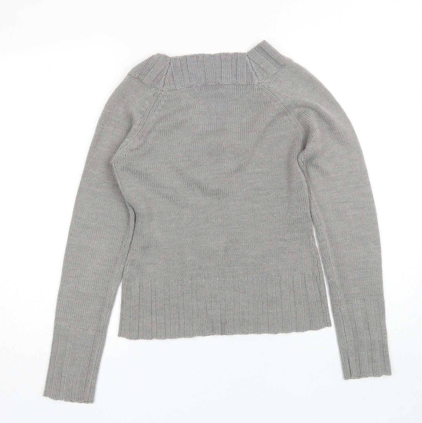 Redoute Womens Grey V-Neck  Acrylic Pullover Jumper Size 4