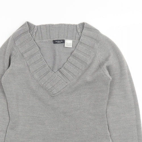 Redoute Womens Grey V-Neck  Acrylic Pullover Jumper Size 4