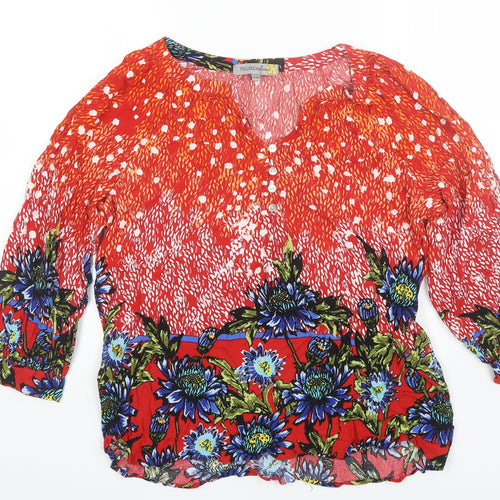 Figuerca & Flower Womens Orange Floral  Basic Blouse Size XL V-Neck