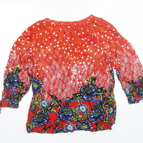 Figuerca & Flower Womens Orange Floral  Basic Blouse Size XL V-Neck
