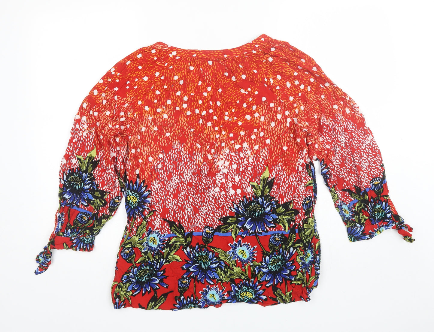 Figuerca & Flower Womens Orange Floral  Basic Blouse Size XL V-Neck