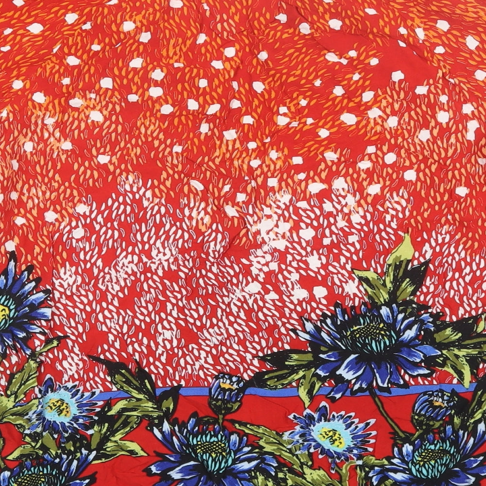 Figuerca & Flower Womens Orange Floral  Basic Blouse Size XL V-Neck