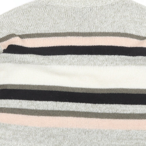 New Look Womens Grey Round Neck Striped Acrylic Pullover Jumper Size M