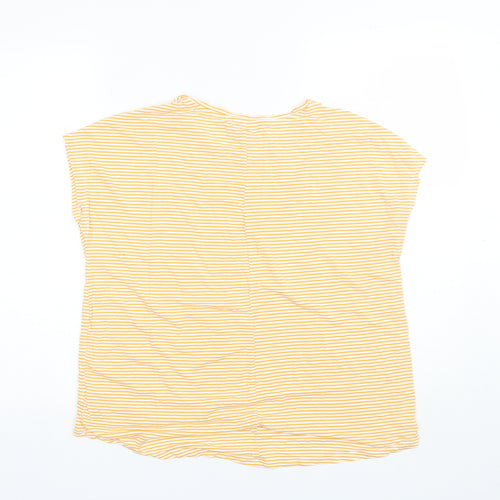 Primark Womens Yellow Striped Viscose Basic T-Shirt Size S Round Neck