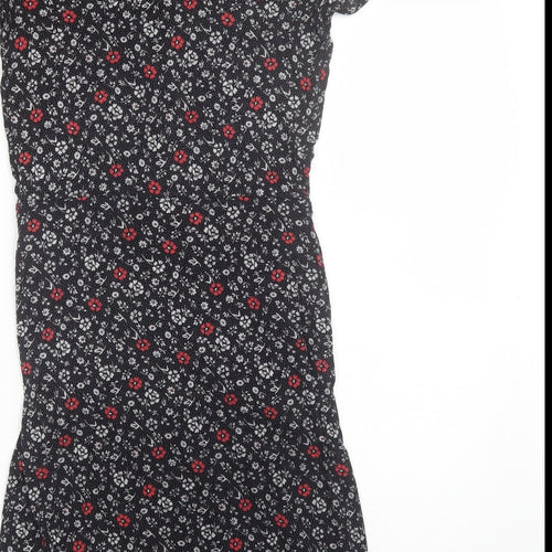 Papaya Womens Black Floral Viscose Shift  Size 8  V-Neck