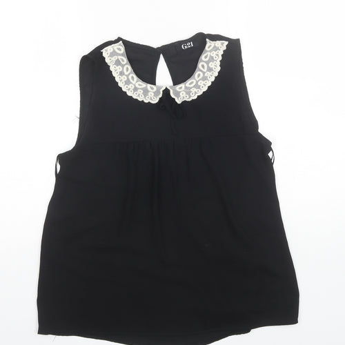 George Womens Black  Polyester Basic Blouse Size 10 Round Neck