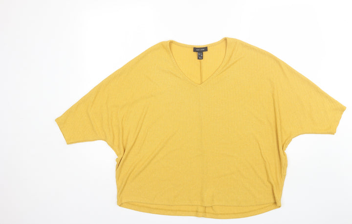 New Look Womens Yellow  Viscose Basic Blouse Size M V-Neck