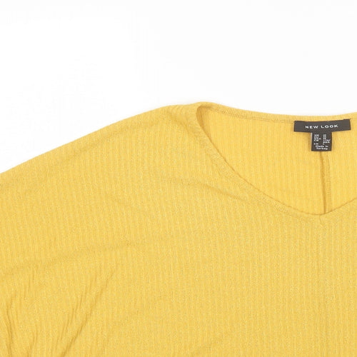 New Look Womens Yellow  Viscose Basic Blouse Size M V-Neck