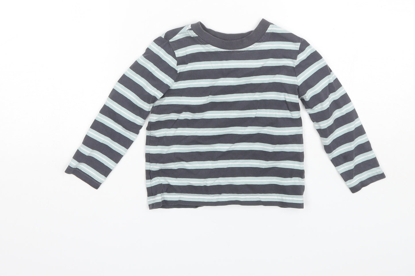 George Baby Blue Striped Cotton Basic T-Shirt Size 24 Months Round Neck