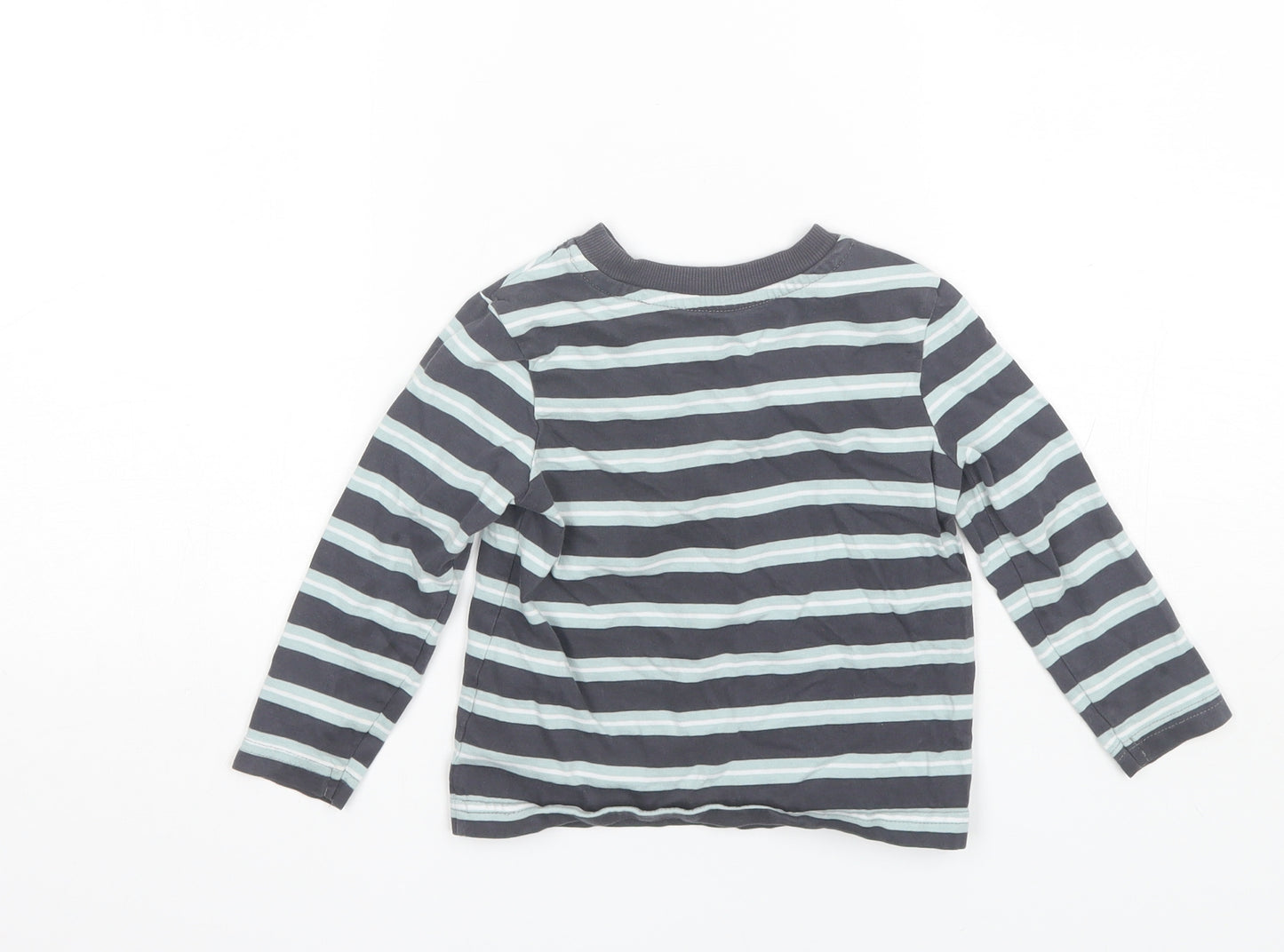 George Baby Blue Striped Cotton Basic T-Shirt Size 24 Months Round Neck