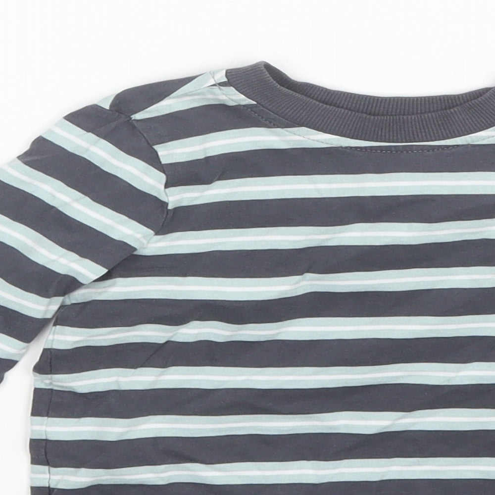 George Baby Blue Striped Cotton Basic T-Shirt Size 24 Months Round Neck