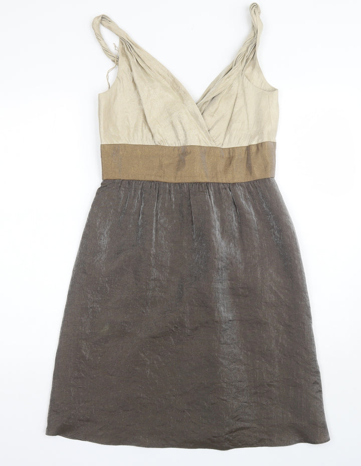 Adrianna Papell Womens Brown  Polyester Shift  Size 8  V-Neck