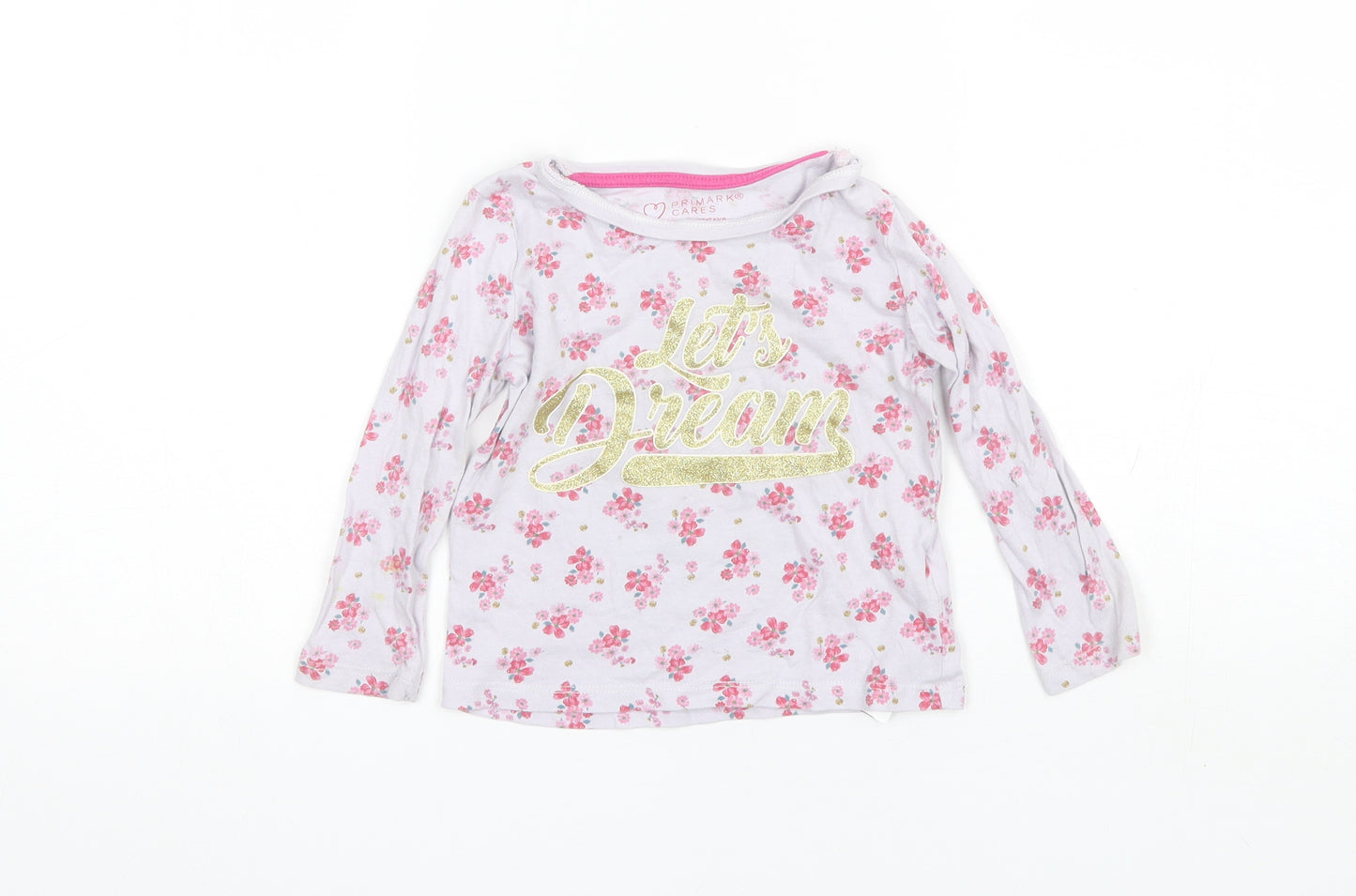 Primark Baby Purple Floral Cotton Basic T-Shirt Size 18-24 Months Round Neck