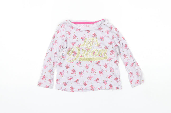 Primark Baby Purple Floral Cotton Basic T-Shirt Size 18-24 Months Round Neck