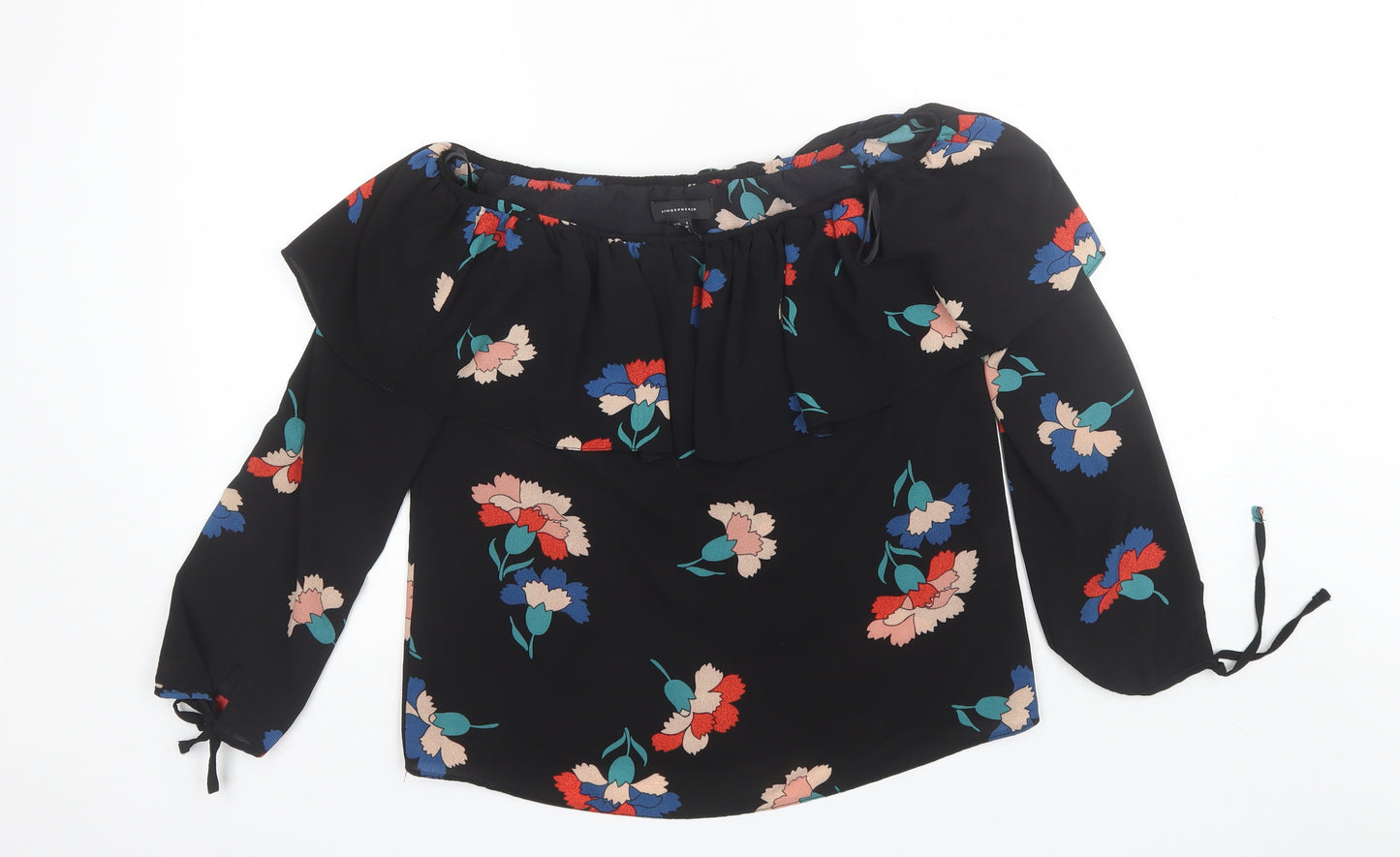 Atmosphere Womens Black Floral Polyester Basic Blouse Size 6 Off the Shoulder