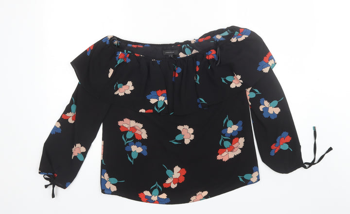 Atmosphere Womens Black Floral Polyester Basic Blouse Size 6 Off the Shoulder
