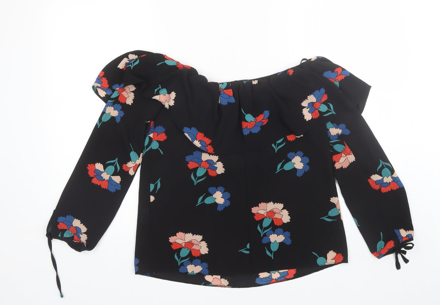 Atmosphere Womens Black Floral Polyester Basic Blouse Size 6 Off the Shoulder