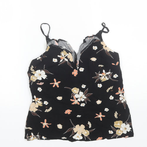 F&F Womens Black Floral Viscose Basic Blouse Size 8 V-Neck