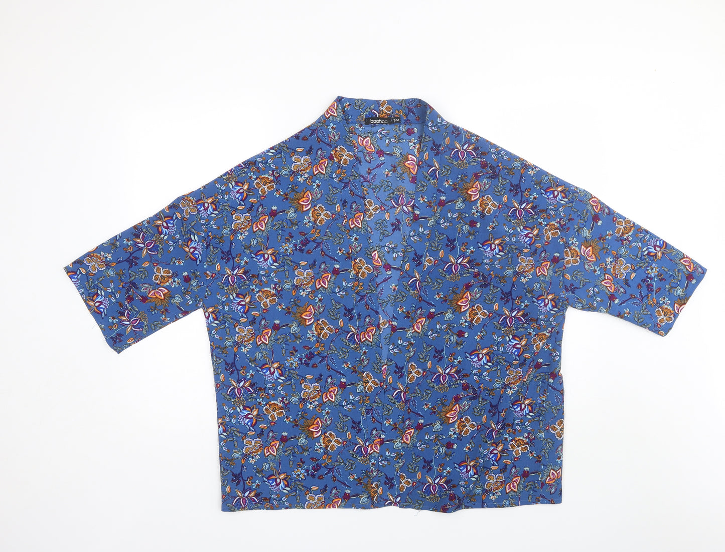 Boohoo Womens Blue V-Neck Floral Polyester Shrug Jumper Size S
